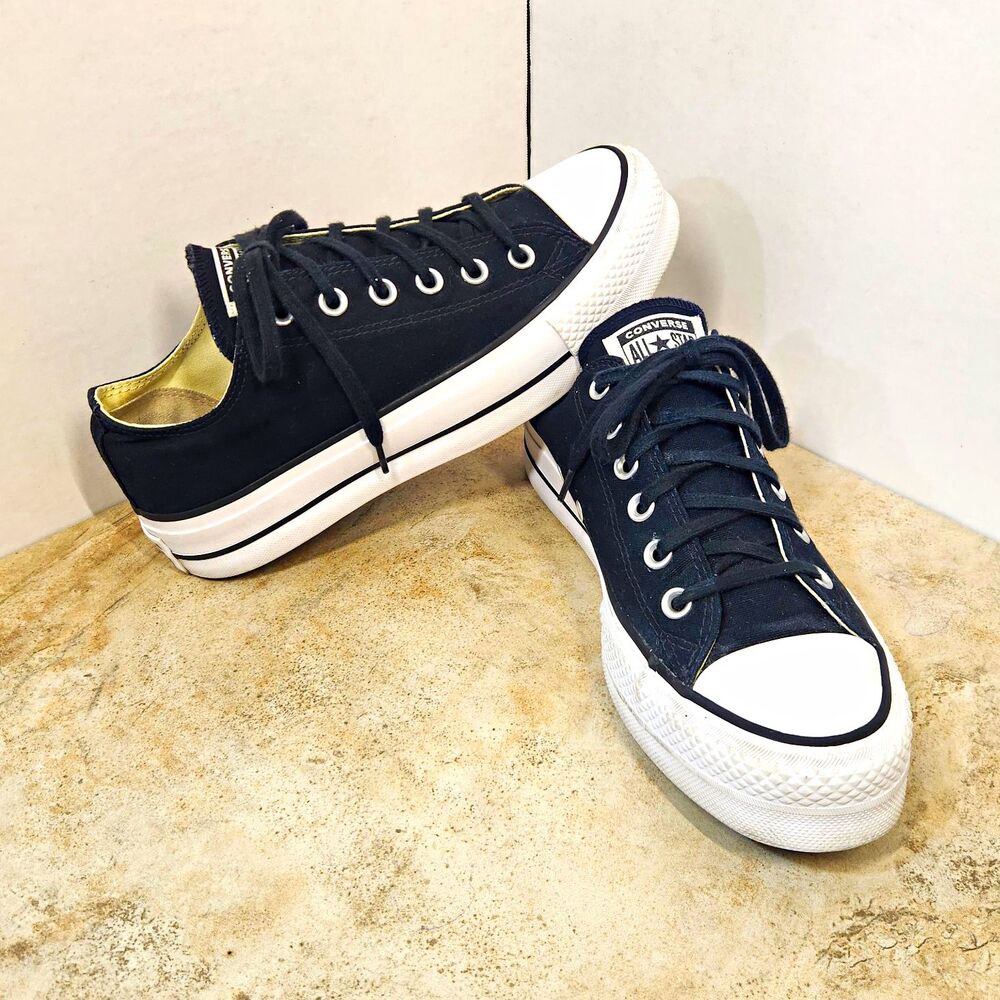 Converse Women's 8.5 Lift Ox Low Top Canvas Sneakers Black White